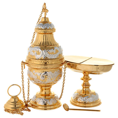 Thurible and boat set spoon in nickel-plated and gilded brass 1