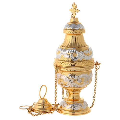 Thurible and boat set spoon in nickel-plated and gilded brass
