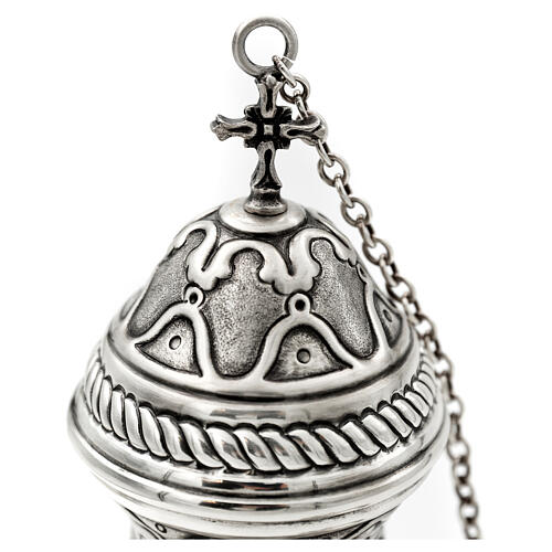 Gothic thurible with chiselled boat and spoon, silver finish 3