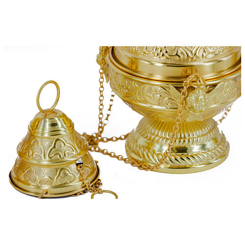 Gothic thurible with chiselled boat and spoon, gold finish 4