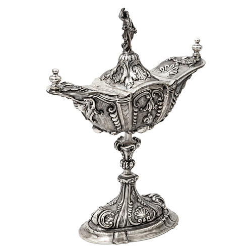 Baroque thurible and boat with chiseled silver finish, 8 in 3