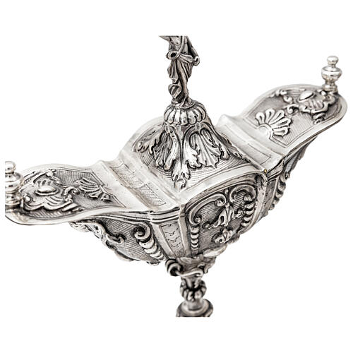 Baroque thurible and boat with chiseled silver finish, 8 in 5