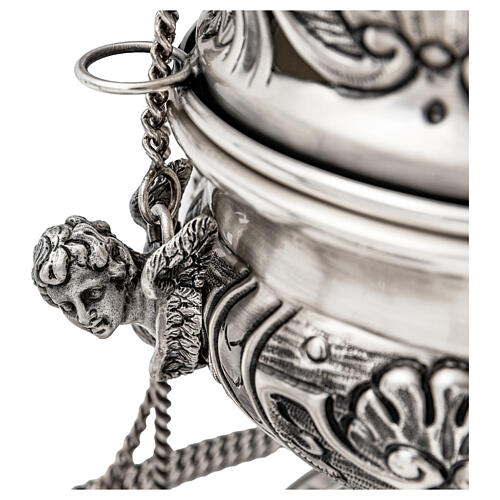 Baroque thurible and boat with chiseled silver finish, 8 in 7