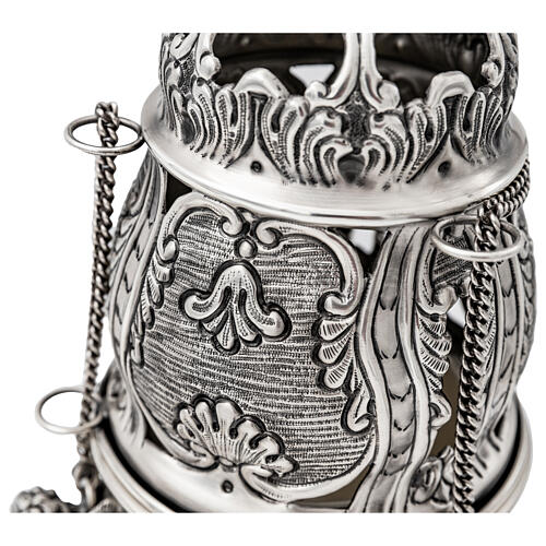 Baroque thurible and boat with chiseled silver finish, 8 in 10