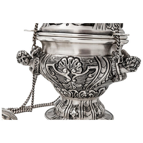 Baroque Thurible and Boat with Chiseled Silver Finish 20 cm 4