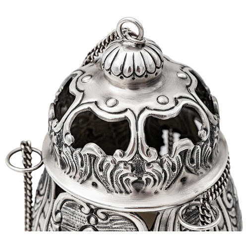 Baroque Thurible and Boat with Chiseled Silver Finish 20 cm 9