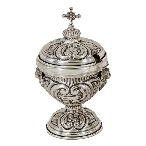 Baroque thurible with boat, chiseled with angels, silver finish 3