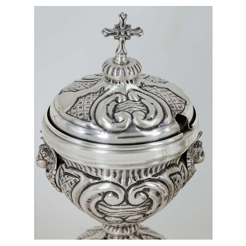 Baroque thurible with boat, chiseled with angels, silver finish 5