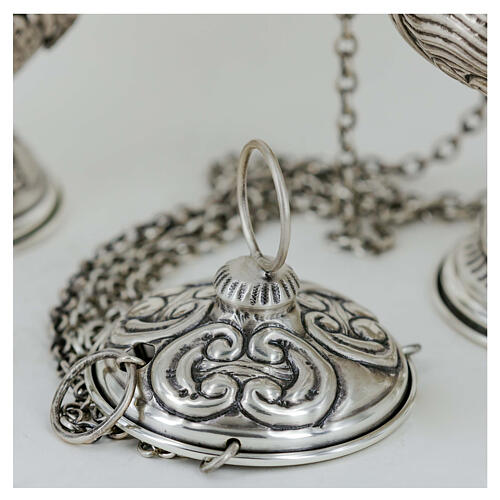 Baroque thurible with boat, chiseled with angels, silver finish 6