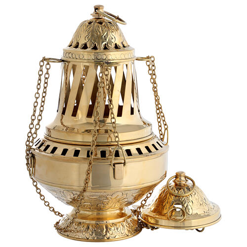STOCK MINOR IMPERFECTIONS - Golden brass thurible in Santiago style, 14 in 10