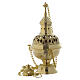 Turíbulo latão dourado decoração floral com crucifixo 25 cm s1