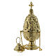 Elongated polished brass thurible with floral decoration, 30 cm s1