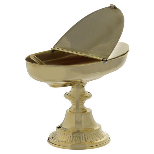 Smooth polished brass incense boat with spoon 2