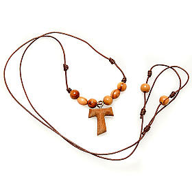 Tau cross pendant with rosary beads