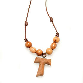 Tau cross pendant with rosary beads