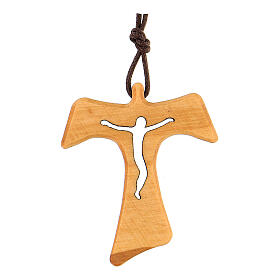 Croce tau traforata corpo di Cristo legno d'olivo