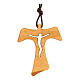 Tau cross pendant with pierced body of Christ in olive wood s1