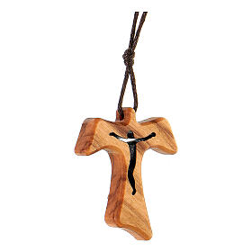 Olivewood tau pendant with cut-out Christ