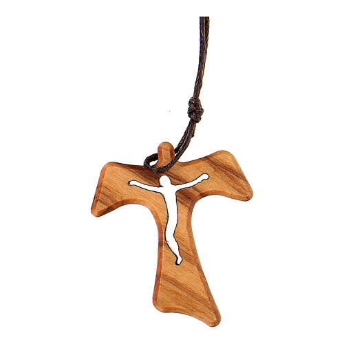Tau cross pendant in Assisi wood perforated 3