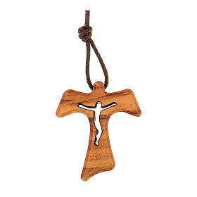 Tau pendant with cut-out body of Christ 3x2 cm olivewood