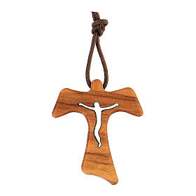 Tau pendant with cut-out body of Christ 3x2 cm olivewood