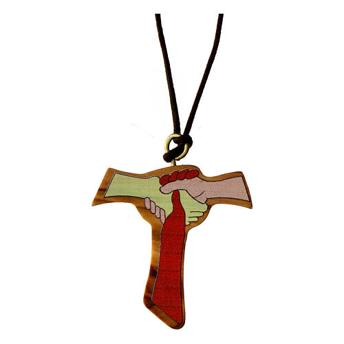 Friendship tau cross pendant in olive wood 1