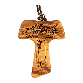 Tau cross in olive wood with St Francis