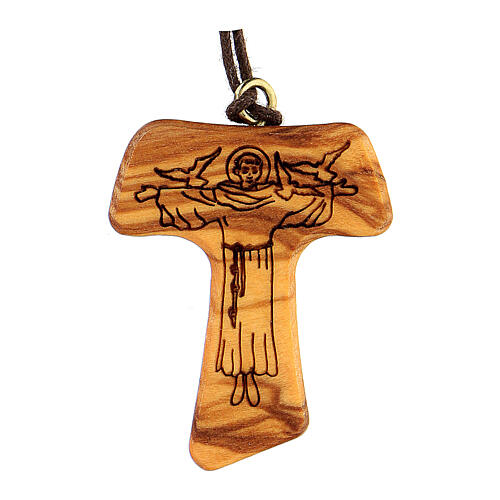 Tau cross in olive wood with St Francis 1