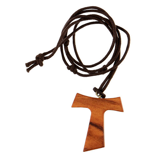 Olivewood tau pendant with golden body of Christ 3
