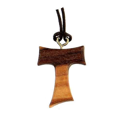 Assisi olivewood tau with golden body of Christ 2