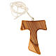 Tau cross pendant necklace white cord in Assisi olive wood 7x5 cm s3