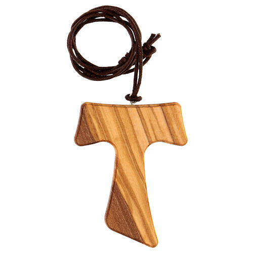 Krzyżyk Tau Chrystus metal i drewno oliwne 7 cm 3
