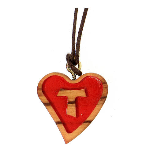 Heart-shaped pendant with tau, Assisi olivewood 1
