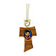 Tau-shaped pendant, olivewood cross with Carlo Acutis' image, white rope s1