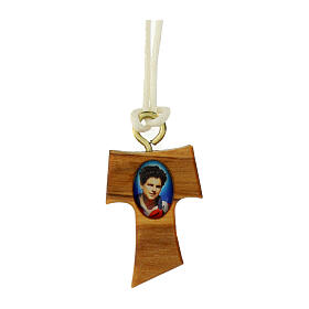 Pendentif croix Tau olivier Carlo Acutis fil blanc