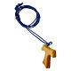 Cross-shaped pendant, olivewood tau with Carlo Acutis' image, blue rope s2