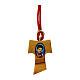 Cross-shaped pendant with red rope, olivewood tau with Carlo Acutis' image s1