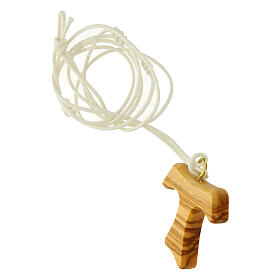 Tau Cross Pendant Olive Wood Carlo Acutis White Cord