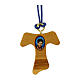 Cross-shaped pendant of Carlo Acutis, olivewood tau, blue rope s1