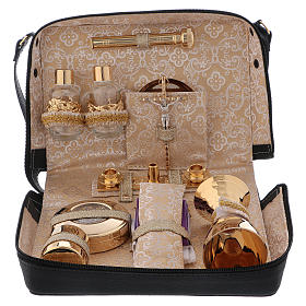 Handtasche für Priester Leder und goldenen Satin mit Zubehören
