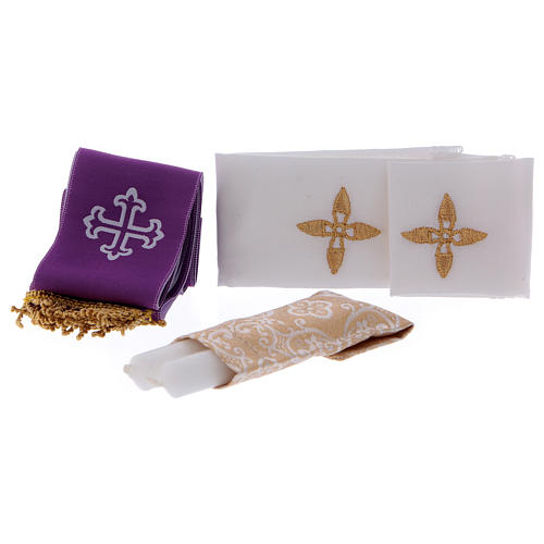 Handtasche für Priester Leder und goldenen Satin mit Zubehören 4