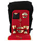 Travel mass kit with industrial textile backpack and red satin lining s1