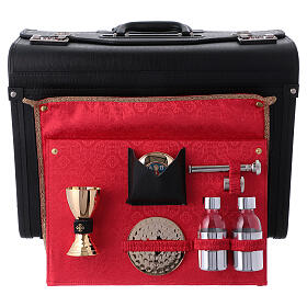 Mass kit with eco-leather trolley suitcase, lined with red satin