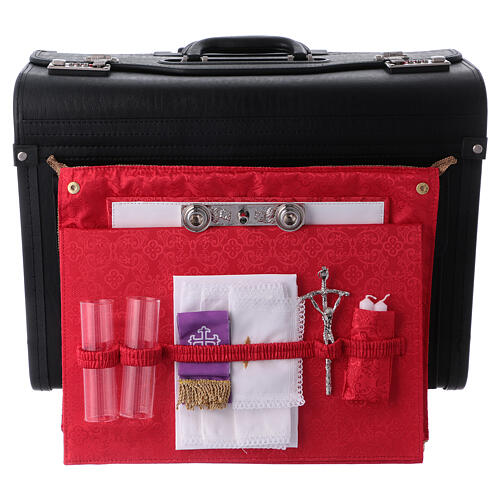 Mass kit with eco-leather trolley suitcase, lined with red satin 3