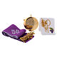 Pyx set with case in yellow brocade fabric, Alpha and Omega decoration s2