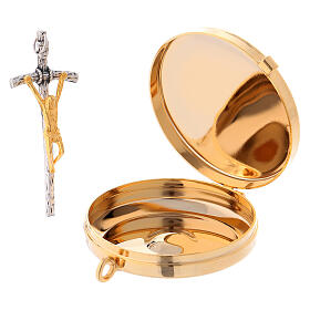 Pyx set with case in brocade fabric, Alpha and Omega decoration s3