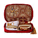 Pyx set with case in brocade fabric, Alpha and Omega decoration s1