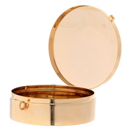 Golden brass pyx with case in black leather and satin 4