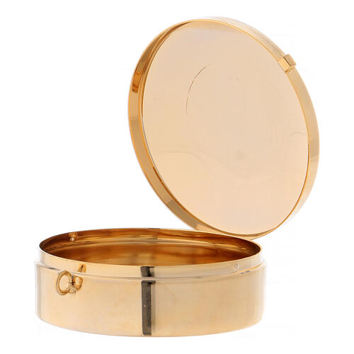 Pyx in golden brass with case in blue leather and satin 4