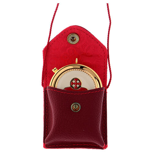Red leather and satin burse with gold plated brass pyx 3